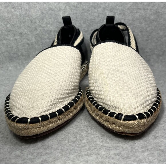 Zara Trafaluc Espadrille Flats Womens EU 40 Black White Lace Up Canvas Coastal - Picture 11 of 14